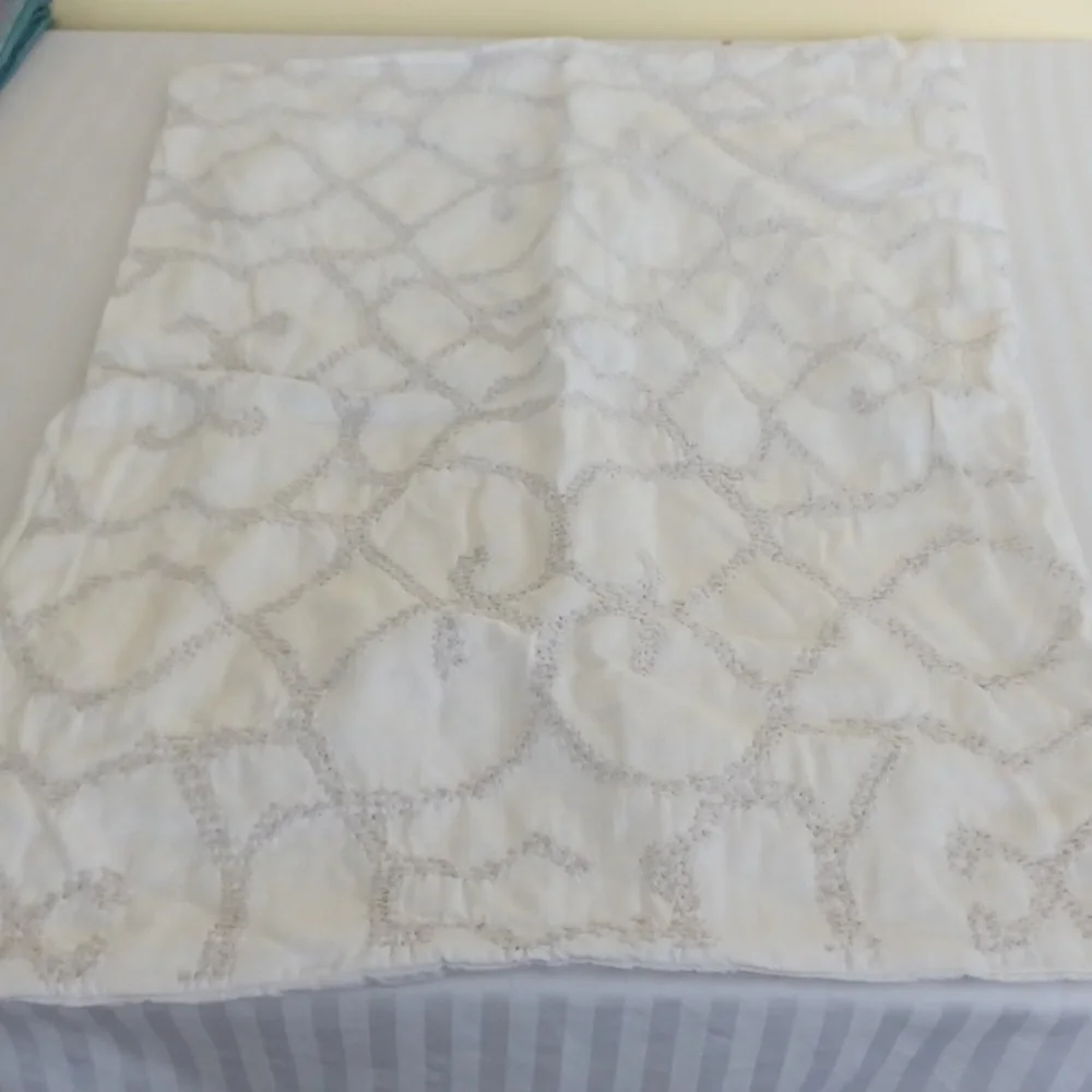 Restoration Hardware ivory tan embroidered cotton standard pillow sham RH
